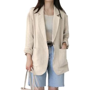 Linen Blazer Women Casual Long Sleeve Jackets Spring Summer 2024 Lightweight Business Tops