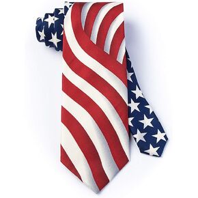 Men's 100% Microfiber Long May She Wave America 4th of July Independence Patriotic Novelty Tie Necktie