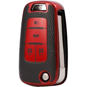 Key Fob Cover for Chevy, Smart Remote Car Key Case Cover Compatible with Chevrolet Cruze Equinox Camaro Malibu Sonic Volt Park Buick Encore Allure Regal(Red)