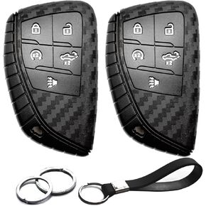 2pcs Compatible with Chevy GMC Key Fob Cover Case Key Chain fit for Chevrolet Chevy Silverado 1500 2500 3500 HD EV GMC Sierra 1500 2500 3500 HD Accessories Shell Holder Carbon Fiber Black