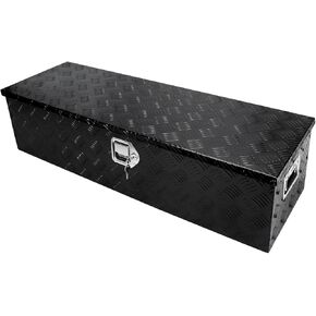 confote 39 Inch Heavy Duty Aluminum Stripes Plated Tool Box Pick Up Truck Bed RV Trailer Toolbox Waterproof Square Storage Organizer with Side Handle, Lock and Keys - Black