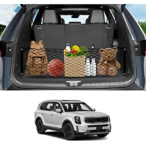 Karltys Envelope Style Cargo Net for Kia Telluride Accessories 2020-2025, Highly Elastic Rear Trunk Net Cargo Organizer, Adjustable Double Layer Nylon Mesh Storage Netting with Metal Hooks
