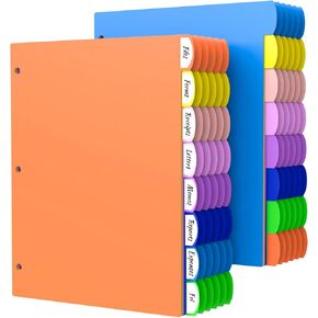 HABGP 96Pcs/12 Set 8 Tab Dividers for 3 Ring Binder, Colorful 3 Ring Binder Dividers with Tabs, 96 Pcs Page Folder Dividers, Plastic Tabbed File Dividers with Tabs, Three Ring Binder Index Dividers