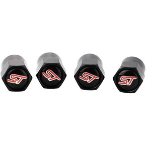 4pcs ST Logo Car Tire Valve Stem Caps Metal Chrome Dustproof Covers for ST Motors Fiesta Focus Fusion Mustang Taurus Ecosport Escape Edge Flex Explorer Expedition Ranger Transit F150 (Black)