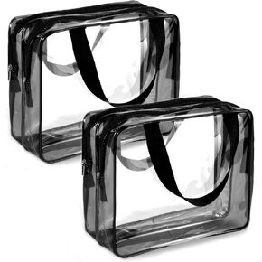 2Pcs Crystal Clear PVC Travel Toiletry Bag Kit for Women Men, Waterproof Vinyl Packing Organizer Storage Bags with Zipper Handle Straps, Cosmetic Pouch Carry on Airport Airline Compliant Bag Handbag