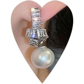 Elegant Pearl Zircon Rhinestone Dangle Drop Earrings Silver Statement Earrings Sparkly Zircon Rhinestone Pearls Chandelier Earrings Wedding Party Jewelry Gift