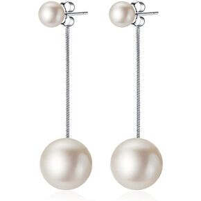 Freshwater Pearl Threader Tassel Earrings 925 Sterling Silver Statement Dangle Earring Ear Jackets Pearls Drop Long Chain Earrings Wedding Studs Fashion Dainty Birthday Jewelry Gifts for Women Girls Sensitive Ears