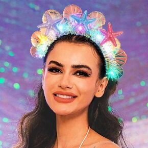 GORTIN Light Up Headband LED Starfish Headbands Glow Seashell Hair Hoop Party Costume Headwear Beach Rave Hair Accessories for Women and Girls