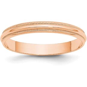 14k Rose Gold 3mm Milgrain Plain Classic Dome Wedding Band Ring