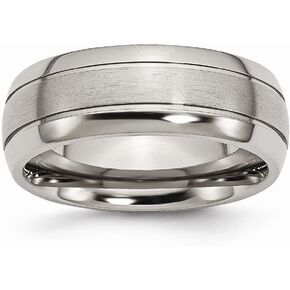 Solid Titanium Grooved 8mm Men's Matte Brushed Finish and Wedding Band Ring Comfort-Fit