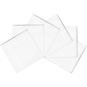 6 Pack Men's Handkerchiefs Cotton White Handkerchiefs for Men Solid Color Gents Hankies with Stripe for Wedding Party, Gift for Men Women, 14.96*14.96 inch