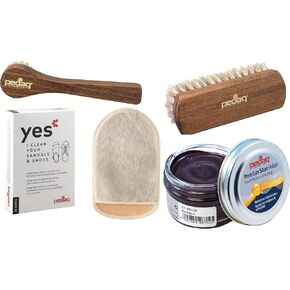 pedag Leather Shoe Care Kit; 5 Pc Cleaning and Care Kit for Shoes and Boots, Black, 20.6 Oz, 20.6 Ounce