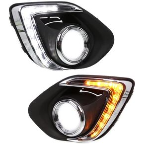 LED DRL Fog Light Bezel Compatible with Mitsubishi ASX/Outlander Sport 2013 2014 2015 Front Driving Lamp Daytime Running Light with Amber Turn Signal