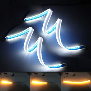 30cm New Slim Amber Sequential Flexible LED DRL Strip For Headlight daytime running light withe yellow turn signal lamp 12V (Xenon white/Amber)