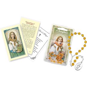 St Dymphna Chaplet - Saint Dymphna Prayer Card, Lord's Prayer Card - Saint Dymphna Chaplet with Medal Charm - St Dymphna Chaplet Rosary, Patron Saint of Nervous and Mental Disease Theme Set of 3 Items