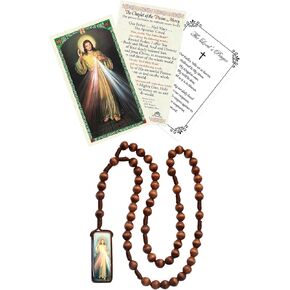 Divine Mercy Chaplet Prayer Card - Divine Mercy Rosary Beads, The Lord's Prayer Card - Wooden Rosary Divine Mercy Rosary, Catholic Cards Set - Rosario Ala Divina Misericordia - 3 Items