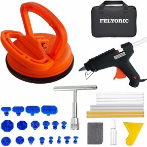 Paintless Dent Repair Kit - Dent Removal Kit with Suction Cup Dent Puller, T-Bar Dent Puller, 100W Glue Gun, PDR Tools for Auto Body Small Dent and Hail Dent Removal 33Pcs