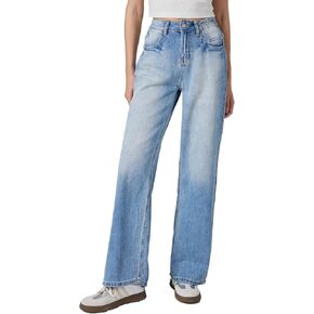 Womens Wide Leg Jeans Mid Rise and Baggy Boyfriend Loose Fit Denim Pants with Worn-in Look