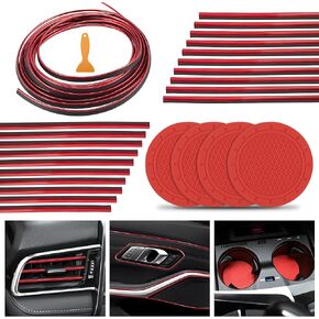 TOMALL Car Interior Moulding Trims 25 Pack Car Accessories 32 Feet/10M 20pcs Car Vent Trim Strips 4 Car Cup Coasters DIY Car Interior Decorative Filler Insert Strip with Scraper for Car (Purple)