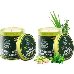 Mosquito Repellent Candle 2PCS 9oz Citronella Candles Natural 30 Hours DEET Free Anti Bug Candle Made with Essential Oils Soy Beeswax for Outdoor Patio Camping Picnic Indoor Room