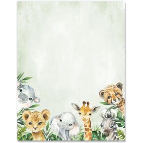 Whaline 60 Sheets Safari Jungle Stationery Letterhead Paper 8.5 x 11 Inch Double-Sided Printing Border Paper Jungle Animal Writing Paper for Printer Baby Shower Birthday Invitation