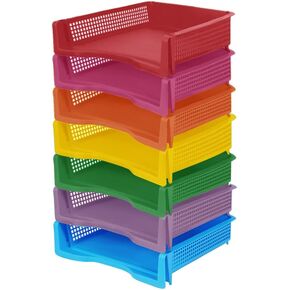 LYFJMUS 7 Tier Bright Colors Stackable Plastic Paper Trays for Classroom Desk Letter Organizer Tray Colorful Storage Baskets for Classroom, Office and Home Organization and Storage, O3118496IGB8