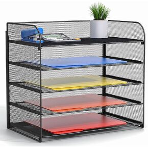 Legal/A4 5 Tier Paper Organizer,Paper Tray Organizer for Desk,Letter Size File Holder/Sorter,File Folders Shelf Organizer for Office,School,Home,Solid Steel,Mesh,Sturdy,Leakproof,Large Capacity