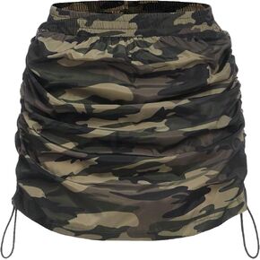 Verdusa Girl's Camo Print Elastic Waist Drawstring Side Ruched Mini Skirt