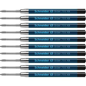 Schneider Slider 755 XB (Extra Broad) Ballpoint Pen Refill, 1.4 mm, ISO Format G2, Black Ink, Box of 10 Refills (175501)