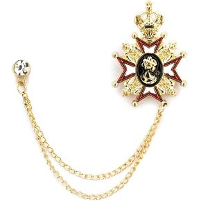 Knighthood Gold Crowned Honorary Badge With Stone And Hanging Tassel Chain Collar Pin Brooch, Suit Stud, Shirt Studs, Lapel Pin Accessories for Men Women
