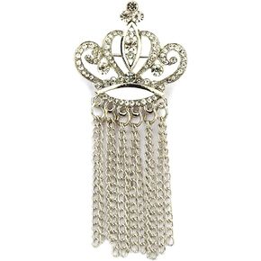 Knighthood Crown With White Stones Hanging Chain Collar Pin Brooch, Suit Stud, Shirt Studs, Lapel Pin Accessories for Men Women