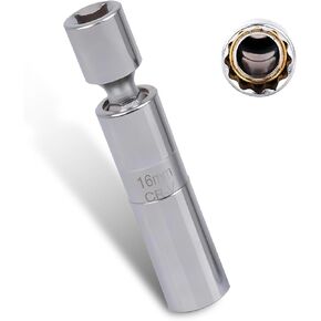 1 PC Automobile Spark Plug Sleeve, 360-degree Universal Joint Design Ultra-thin Spark Plug Disassemble Wrench Modification Accessories, Applies to Most Cars (Silver)