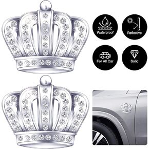 OIIKI 3D Crown Car Emblem Badge Decal Bling Chrome Metal Crown Emblems Badges Stickers Car Accessories for Men Women (2 PCS)