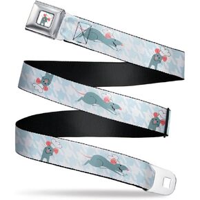 Disney Belt, Seatbelt Buckle Belt, Ratatouille Remy Poses Houndstooth White Baby Blue, Adjustable