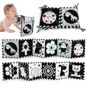 Black and White High Contrast Soft Book for Babies 0-12 Months - Early Education Infant Tummy Time and Sensory Toys, Montessori Cloth Book Activities