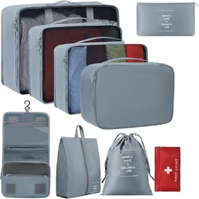 Packing Cubes for Travel, 9 Pcs Luggage Organizers Suitcases Packing Organizer Bags Set with Travel Accessories, Toiletries Bag, Laundry Bag and Shoe Bag for Women & Man