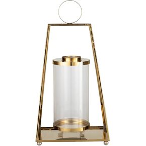 Stainless Steel Decorative Lantern, 13.8" Tall Metal Hanging Lanterns, with Clear Glass Panels Metal Candle Lanterns, for Living Room, Tabletop, Indoor Outdoor Events Weddings (Without LED)