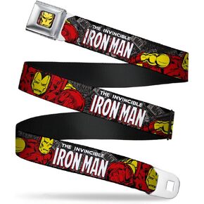 Buckle-Down Seatbelt Belt - THE INVINCIBLE IRON MAN Stacked Comic Books/Action Poses - 1.0" Wide - 20-36 Inches in Length