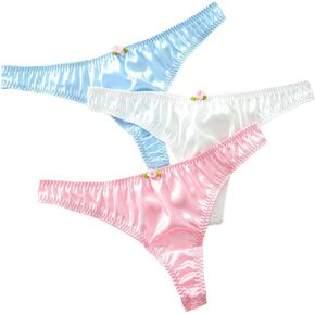 WDIRARA Women's 3 Pack Set Floral Applique Bow Front Thongs Triangle Cute Underwear Panties