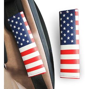 1 PC Car Seat Belt Shoulder Protector, American Flag Design Shockproof Anti-Strangulation Precision Sewing Process Protective Cover, Velcro Closure Installation Accessories for Cars (Red)
