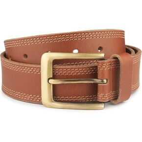 Men's Leather Belt with Frame Buckle | Genuine Full Grain Leather Adjustable Waist Belts for Casual, Cognac