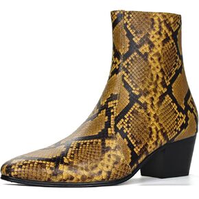 OSSTONE Men Chelsea Ankle Boots Leather Snake Print Chukka Boots with Side Zipper Heel Retro Dress Boots OS-JY059-US-R