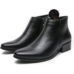 Men's Classic Polished Leather Side Zip Chelsea Ankle Boots Pointed Toe Slip-On Warm Comfortable Waterproof Chukka Boots Fashion Low Heel Business Dress Chelsea Boots