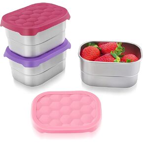 Stainless Steel Snack Containers for Kids | Easy Open Leak Proof Small Food Containers with Silicone Lids - Perfect Metal Toddler Lunch Box for Daycare and School (8oz)
