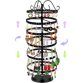 6 Tiers Metal Rotating Earring Holder Organizer, Adjustable Exquisite Jewelry Organizers and Storage 360 Rotating Tree Rack Display Stand, 264 Holes Earring Organizer Tower Rack for Women Girl(Black) in Saudi Arabia