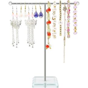 Jewelry Stand Display T-Bar Tabletop Jewelry Organizer Tower for Show Jewelry Hanging Pendant Earring Bracelet Ring Accessorie with Crystal Bases