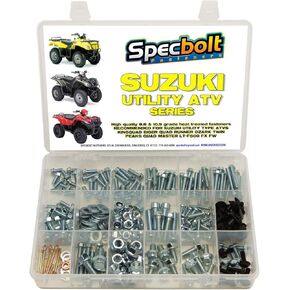 250pc Specbolt Suzuki Utility ATV Bolt Kit for Maintenance & Restoration OEM Spec Fasteners King Quad Runner Master KingQuad Eiger Vinson Ozark Twin Peaks LT-F500 4x4 FX FW 750 700 500 450 400 300 250