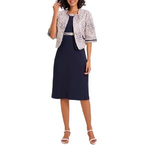 Women's 2 Piece Dress Church Suit with Polka dot embroidery Mother Gifts Special Occasion Wedding Party Formal Evening Dress