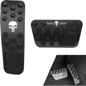 2 Pack Skull Car Accelerator Pedal Covers, No Drilling, Anti-Slip Vehicle Brake Gas Pedal Accessories Compatible with Dodge 2009-2022 Challenger Charger Chrysler 300C (Silver)