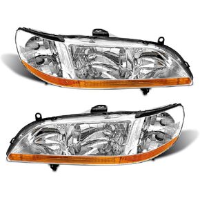 for 1998 1999 2000 2001 2002 Accord Headlight Assembly compatible with 98 99 00 01 02 Honda Accord 2/4Dr Clear Lens Chrome Housing Amber Reflector Headlamp Replacement Pair